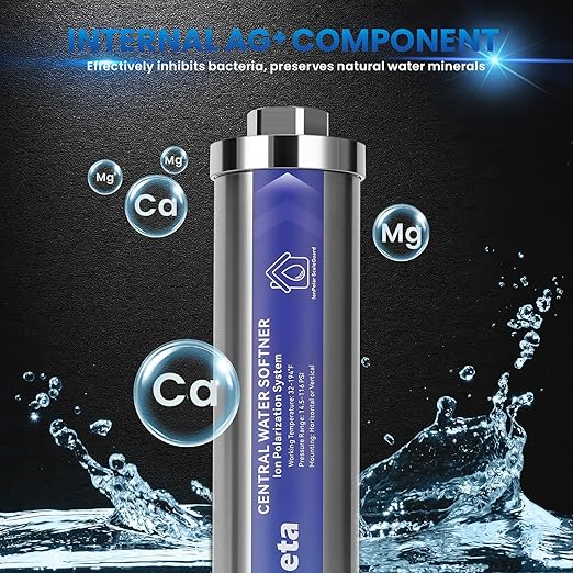 Solimeta Central Water Softner, Salt-Free Whole House Water Descaler, 3/4" NPT Water Heater Descaler, lon Polarization System