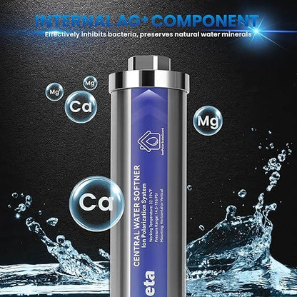 Solimeta Central Water Softner, Salt-Free Whole House Water Descaler, 3/4" NPT Water Heater Descaler, lon Polarization System
