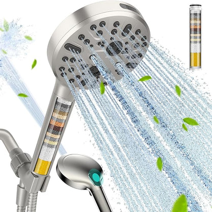 Cobbe Filtered Shower Head with Handheld - High Pressure 9 Spray Modes Showerhead with 16-Stage Water Softener for Hard Water - Purifying Detachable Hand Held Shower Head, Classic Nickel