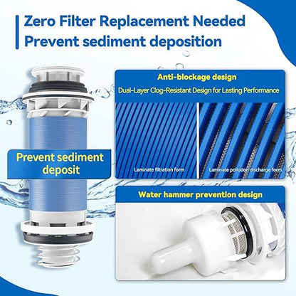 Whole House Reusable Spin Down Sediment Water Filter 40 Micron, Flushable Brass Pre-Filter for Well & City Water, Water Hammer Protection, Easy Horizontal/Vertical Install, 1" MNPT + 3/4" FNPT