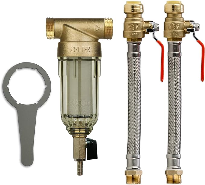iSpring WSP-50 Reusable Whole House Spin Down Sediment Water Filter 50 Micron with Push to Connect Ball Valve