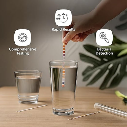 Restaurantware Instant Multiple-Use Water Test Kit 100 Count 17-in-1 Water Test Kit, 2 Bacteria Tests, For Tap & Well Water, Chlorine Testing Strips, Tests For Lead, Bacteria, Hardness, Fluoride