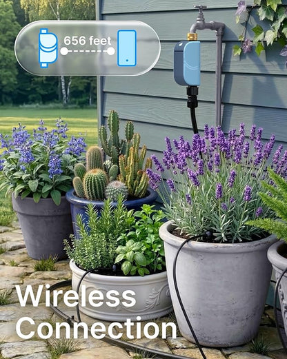 WiFi Water Timer for Garden Hose, Smart Sprinkler Controller with Heavy-Duty Brass Inlet & Flow Meter, No Hub Required, App Control Rain Delay Outdoor Hose Valve