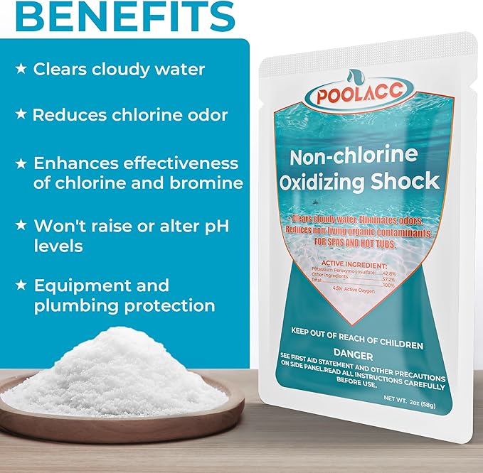 Non-Chlorine Spa Shock Oxidizer for Hot Tub, Chlorine-Free Treatment & Enhanced Oxidizing Shock for Hot Tubs & Spas, Single Dose Packets for Easy Hot Tub Maintenance & Treatment - 24 Packs (3lbs)