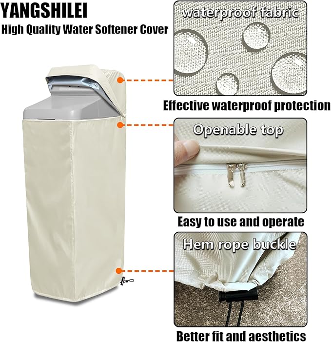 Water Softener Cover for WHES30E/WHES40E Grain Softener, Openable top Easy to use Removal-free installation for UV Dust protection of Water Softener Housings Outdoor or indoor (Beige)
