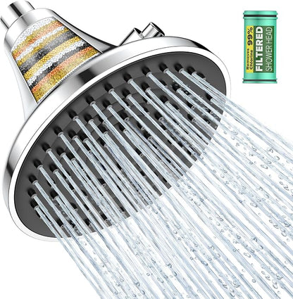 Homlord High Pressure Filtered Shower Head, One-Button Filter Replacement, Designed for Hard Water, Removes Chlorine & Impurities, Say Goodbye to Dry Skin & Frizzy Hair, 1-Minute Installation