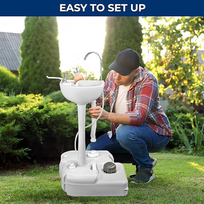 SereneLife Portable Hand Washing Station, 100+ Hand Washes, Hands-Free Foot Pump, Soap Dispenser, and Drain Hose, Ideal for Outdoor Events, Camping, Boating and Worksites