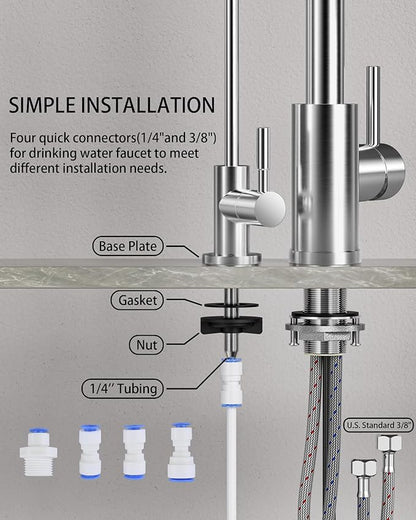 Kitchen Faucet and Water Filter Faucet: Chrome Kitchen Sink Faucet with Drinking Water Faucet - Stainless Steel Single Handle Tap with Pull Down Sprayer for Kitchen Sink Farmhouse Bar