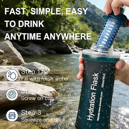 AXEN Collapsible Water Bottle with Filter System, Soft Hydration Flask for Trail Running, Camping, Hiking, Cycling, 1L Slate Green