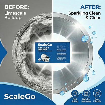 12 Use Coffee Machine Cleaner & Descaler | Citric Acid Descaling Powder | Pre-measured Package for Mess-Free Use & Storage | Removes Limescale | Compatible with Keurig, Nespresso, Breville