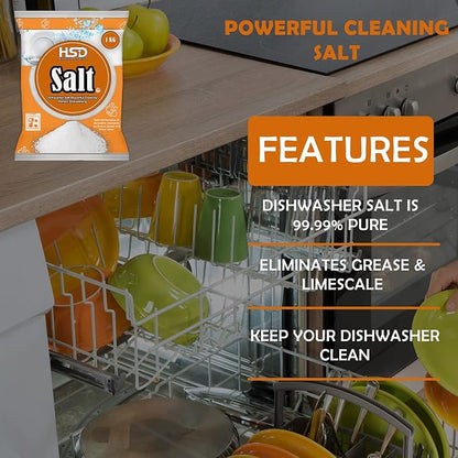 1kg Dishwasher Salt, Powerful Cleaning Dishwasher Salt, softener salt, Best For Laundry Kitchen Dish Washing, Compatible to All Water Softner Machines, Premium Food Grade 100% Genuine British Salt (5)