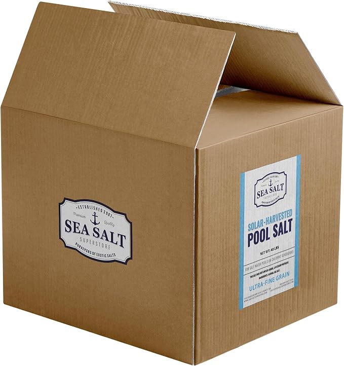 Pool Salt for Saltwater Pools and Chlorine Generators Including Ace Freshwater, Hotspring, Caldera, Chloromatic - 40 Lbs - Box - Sea Salt Superstore