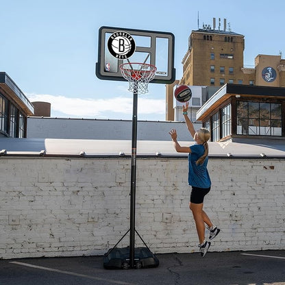 Lifetime NBA Brooklyn Nets Portable Basketball Hoop, Adjustable Height 7.5-10 Ft, 44 Inch Shatterproof Fusion Backboard, Base with Wheels