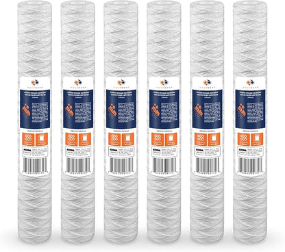 Aquaboon 5 Micron 20 x 2.5 Whole House String Wound Water Filter Replacement Cartridge for Well Water Filtration Compatible with WP5BB20P, 6-Pack