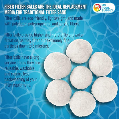 U.S. Pool Supply 1.5 lbs Pool Filter Balls - Eco-Friendly Fiber Filter Media for Swimming Pool Sand Filters (Equals 50 lbs Pool Filter Sand) - Higher & More Efficient Water Filtration Sand Replacement