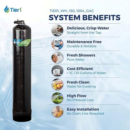 Tier1 48,000 Grain Water Softener & Chlorine Reduction Filter | Whole House 3-in-1 with Carbon Reduction & Sediment Pre-Filter | Ideal for 3–4 Bathroom Homes | Metered Valve Control