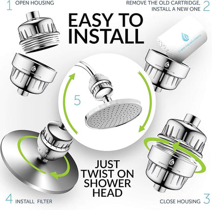Shower Filter with Silver layer - Multi Stage shower head for Hard Water - Remove Chlorine Fluoride Lead - 2 Cartridge Replacement - High Output Water Softener - Suitable for All Rain Showerheads