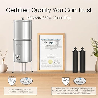 Waterdrop TK15-A-FS Gravity Water Filter System, NSF/ANSI 42&372 Certified | Reduce Chlorine, Stainless-Steel Water System with 4 Filters, Metal Spigot and Stand for Home, Travel, Emergencies, 1.5G