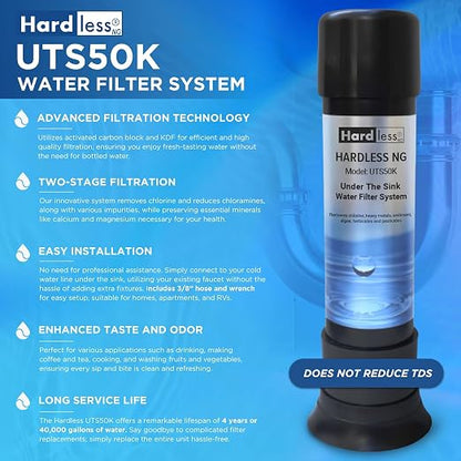 Hardless NG4L Whole House Water Filter & Under The Sink Water Filter - Salt-Free Softening, Comes w/ 3/4" Inlet/Outlet, Maintains Essential Minerals, Reduces Chlorine & Sediment, Easy Installation