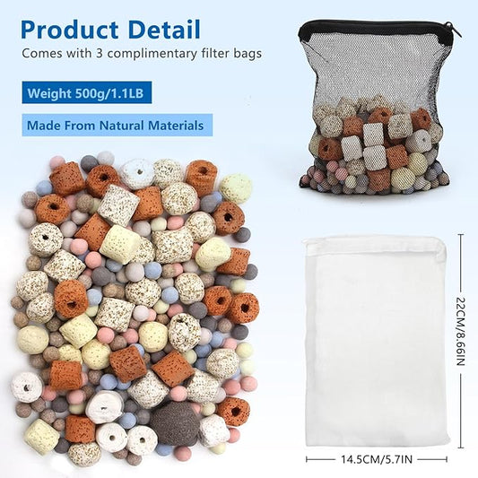 Bio Aquarium Filter Media, Bio Ceramic Ring Balls Media Set for Aquarium Filter, Pond and Fish Tank (500g, 1.1lb)