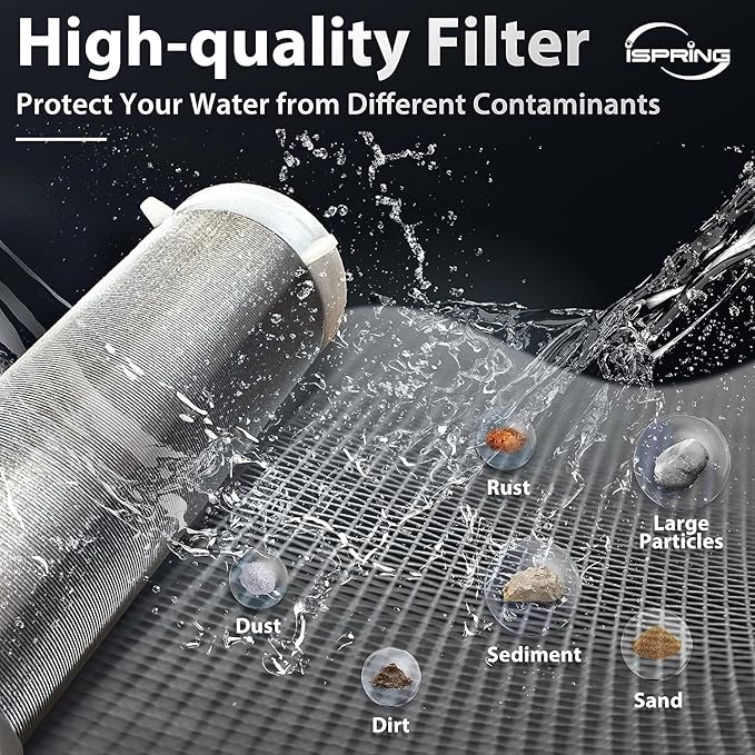 iSpring WSP2PK15 Reusable Whole House Spin Down Sediment Water Filters, Twin Pack with 100 Microns and 50 Microns Filter Sizes, Clear Housing, Lead-Free Brass