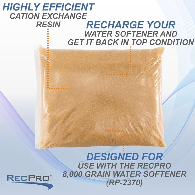 RecPro RV Water Softener Refill | Easy Replacement Kit for Portable Softener | Cation Exchange Resin (8,000 Grain)