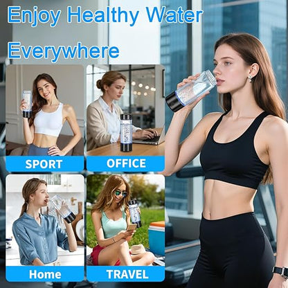 Hydrogen Water Bottle – 14oz Portable Hydrogen Water Generator with SPE/PEM Technology Rechargeable Hydrogen Rich Water Ionizer Machine for Home Gym Travel Black