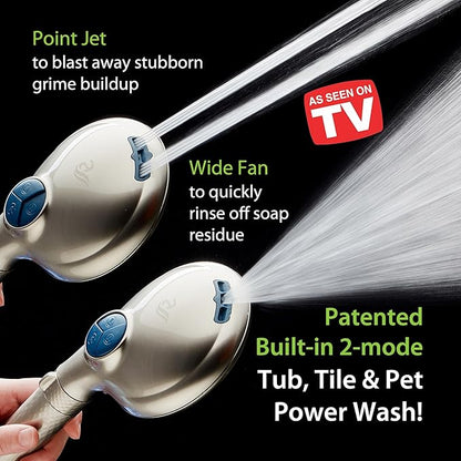 AquaCare 4X High Pressure 10-mode Filter Handheld Shower Head with Dual Power Wash - Clean Tub, Tile & Pets, Remove Chlorine, Metals & Toxins from Water to Protect Skin, Hair & Nails. Nickel Finish