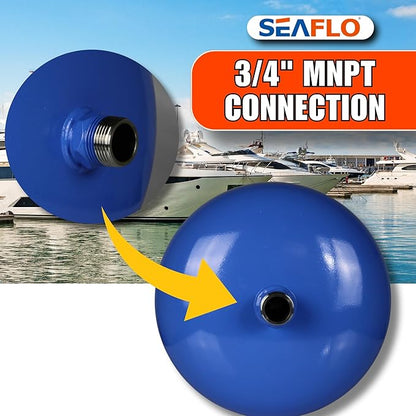 SEAFLO 2 Gallon Pre-Pressurized Accumulator Expansion Tank – Reduces Pump Cycling, Smooth Water Flow, 87 PSI, 3/4" MNPT, Compact Design for RV, Marine, Boat & Off-Grid Systems – 4-Year Warranty