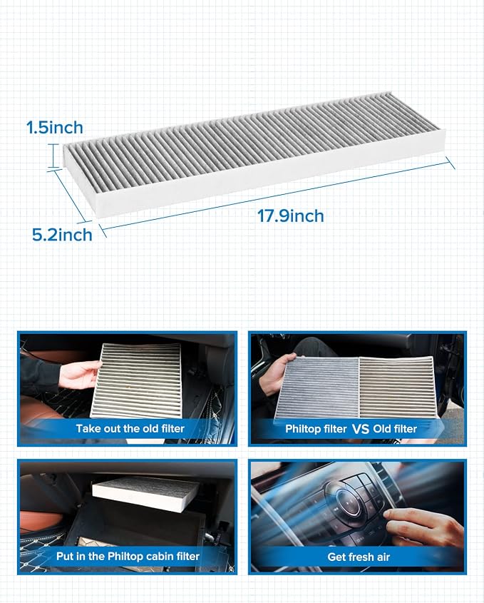 PHILTOP HEPA Cabin Air Filter w/Activated Carbon, Compatible with CF10733 Mini Cooper 2007-2015, Cooper Countryman 2011-2016, Cooper Paceman 2013-2016, Carbon Filter Up Dust Pollen Odor