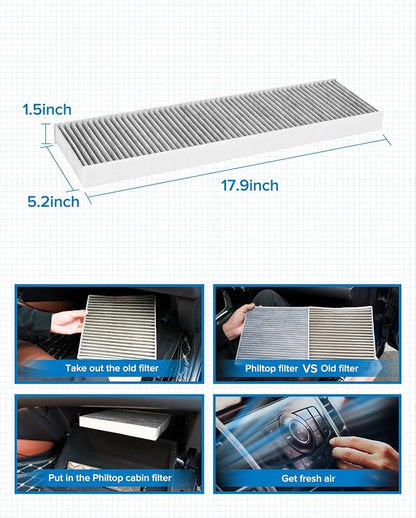 PHILTOP HEPA Cabin Air Filter w/Activated Carbon, Compatible with CF10733 Mini Cooper 2007-2015, Cooper Countryman 2011-2016, Cooper Paceman 2013-2016, Carbon Filter Up Dust Pollen Odor