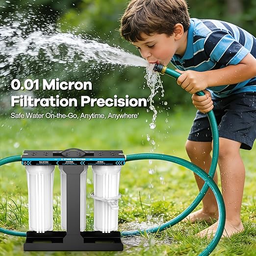 RV Water Filter System,5-Stage RV Water Filter System 0.01 Micron Filtration, 1/2"Inlet/Outlet, Reduces Sediments, Chlorine, VOCs, Heavy Metals & Odors, Ideal for RVs, Campers, Travel Trailers, Boats