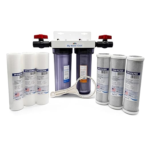 Dual Stage Whole House Water Purification System with Sediment and CTO Filters, with 3/4