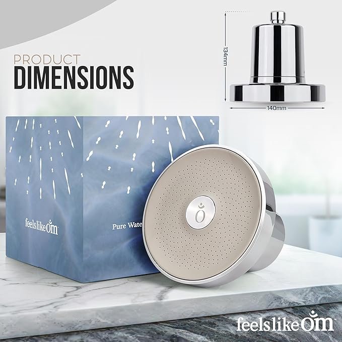 Feels Like Om Filtered Shower Head with Water Softener - High Pressure Shower Head Filter for Hard Water - Shower Filter removes Toxic Chemicals & Chlorine - Best Shower Filter for Hair & Skin
