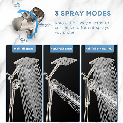 MakeFit Dual Filtered Rain Shower Head Combo, High Pressure Handheld Shower Head with Adjustable Bar - Rainfall Shower Head And Showerhead with Filter for Hard Water - Removes Chlorine