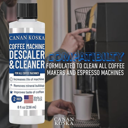 Coffee Machine Descaler 8 oz – Universal Descaling Solution for All Coffee Makers Drip Machines – Removes Limescale Calcium Buildup – 2 Uses (2, 8 Fl Oz (Pack of 2))