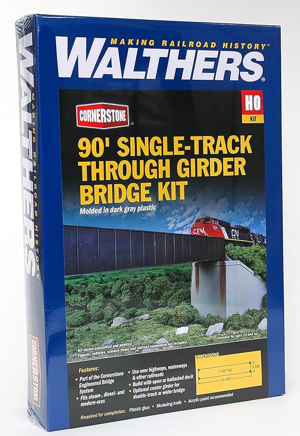 Walthers Cornerstone 90' Single-Track Railroad Through Girder Bridge 933-4503 HO Scale Model Railroad - Structure Kit
