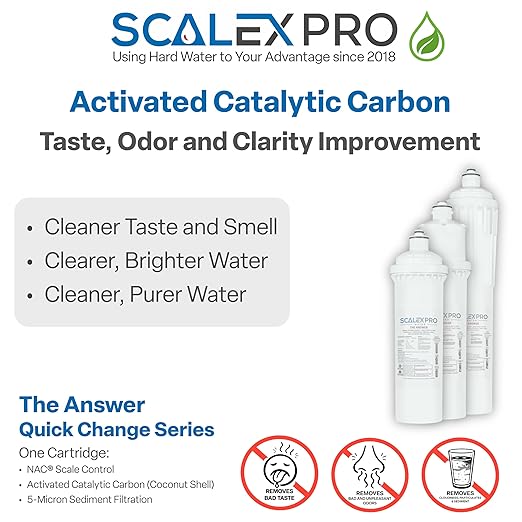 The Answer 12” Hard Water Scale Prevention Filter – Salt-Free NAC Technology Stops & Removes Scale Up to 26 Grains, Removes Chlorine & Other Common Municipal Water Chemicals, 7500 Gallons
