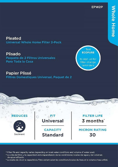 EcoPure EPW2P Pleated Universal Whole Home Water Filter – Fits Standard Capacity Systems – NSF Certified-– 30 Micron-– Reduces Sediment,Sand,Dirt & Rust-– 3-Month Life per Filter,(Pack of 24)