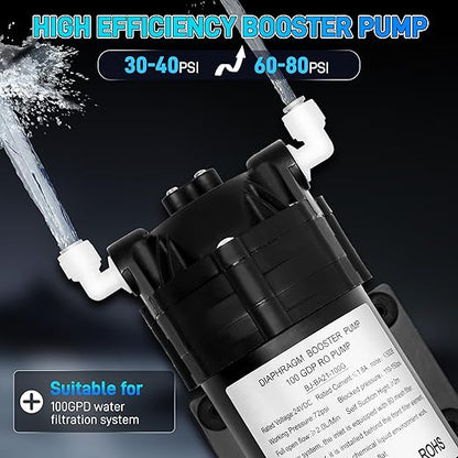 6800 Booster Pump Kit, Suitable for Household Reverse Osmosis Water Filtration System Standards or Manifolds up to 100 GPD,Bring a High-Voltage Switch