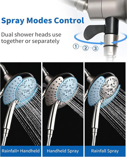 INAVAMZ 2.5GPM Shower Heads with Handheld Spray Combo: 7.2" Rainfall Shower Head & Hand Held Shower Head 2-IN-1 Shower Head with 60" Rotatable Stainless Steel Hose Nickel, Shower Trim Systems