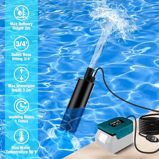 Portable for Makita 18V Water Pump, 500GPH/635GPH Cordless Submersible Pump with Filter, for Garden/Tank/Pool/Deep Well Draining (Tool Only)