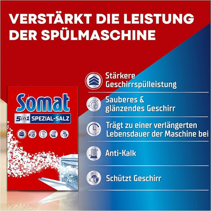 SOMAT Special Salt (1.2 kg), Dishwasher Salt for Stronger Dishwashing Performance, Water Softener for Dishwasher Works Against Limescale for Shiny Results and Longer Life