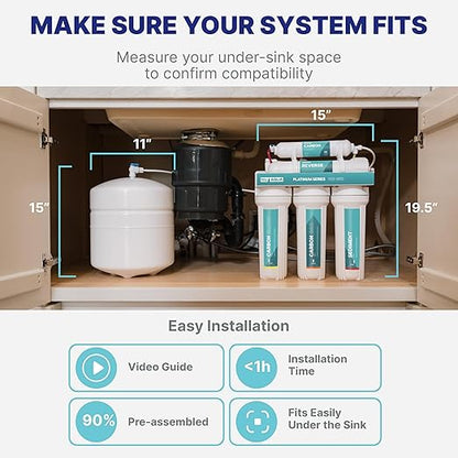 NU Aqua 6-Stage UV Under Sink Reverse Osmosis Water Filter System - Booster Pump - 100 GPD RO Filtration w/Faucet & Tank - UV - 100GPD Undersink - Home & Kitchen Drinking Purifier