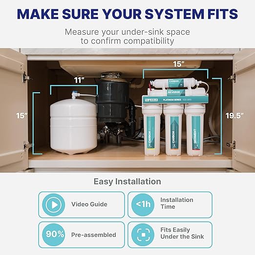 NU Aqua 6-Stage Alkaline Under Sink Reverse Osmosis Water Filter System - Booster Pump - 100 GPD RO Filtration w/Faucet & Tank - Remineralization - 100GPD Undersink - Home & Kitchen Drinking Purifier