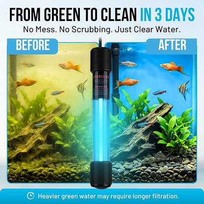 Aquarium UV-C Light 5W – Submersible UV Clarifier for Freshwater & Saltwater Tanks, Sumps & Small Ponds – Clears Green Water Fast – 9.8 ft Power Cord – Filter Sponge & 2 Suction Cups Included!