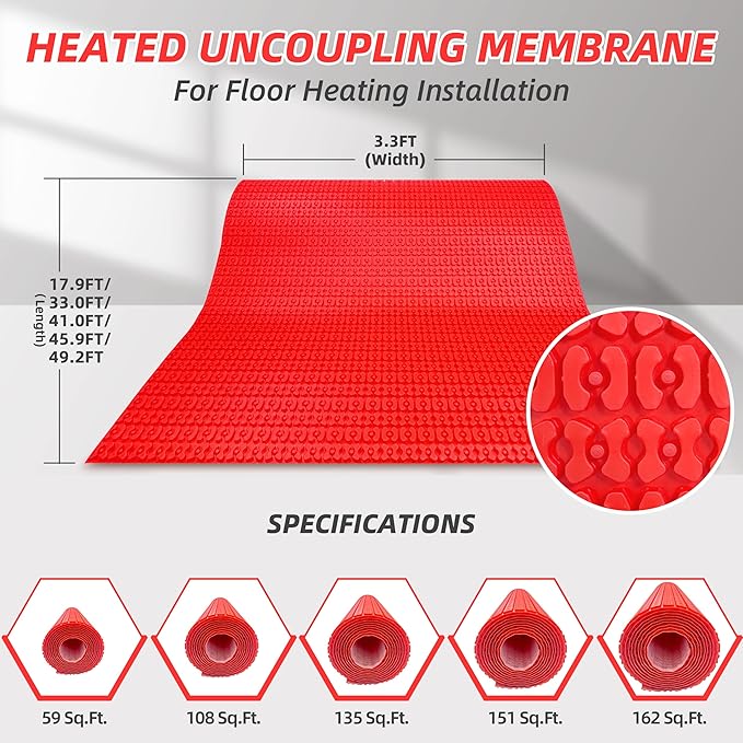 Heating Cable Uncoupling Membrane YeloDeer, Waterproofing Underlayment and Crack Prevention Membrane for Electric Floor Heating Systems 162 Sq. Ft.