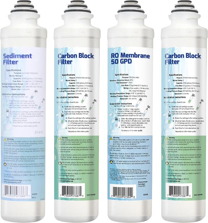 Genuine Aqua Flo Platinum QCRO RO Filter Kit with 50 GPD Membrane and Cartridges | 4-Stage Filtration, Easy Install, Contaminant Reduction, Improved Taste, Cost-Effective Water Solution | Genuine 4-stage replacement set: 50 GPD membrane plus 3 cartridg...