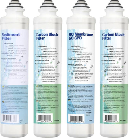 Genuine Aqua Flo Platinum QCRO RO Filter Kit with 50 GPD Membrane and Cartridges | 4-Stage Filtration, Easy Install, Contaminant Reduction, Improved Taste, Cost-Effective Water Solution | Genuine 4-stage replacement set: 50 GPD membrane plus 3 cartridg...