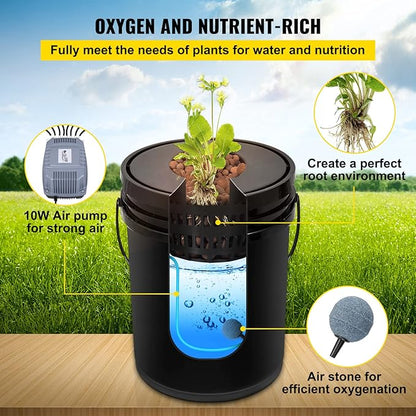 VEVOR DWC Hydroponic System, 5 Gallon 8 Buckets, Deep Water Culture Growing Bucket, Hydroponics Grow Kit with Pump, Air Stone and Water Level Device, for Indoor/Outdoor Leafy Vegetables